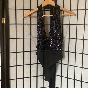 Sequin halter top bodysuit